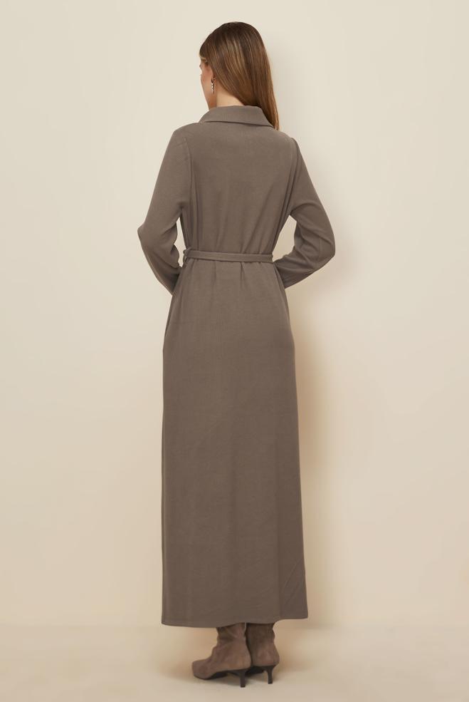 Tesettür giyim VİZON KUŞAKLI EŞOFMAN ELBİSE 46264 - ALVİNA