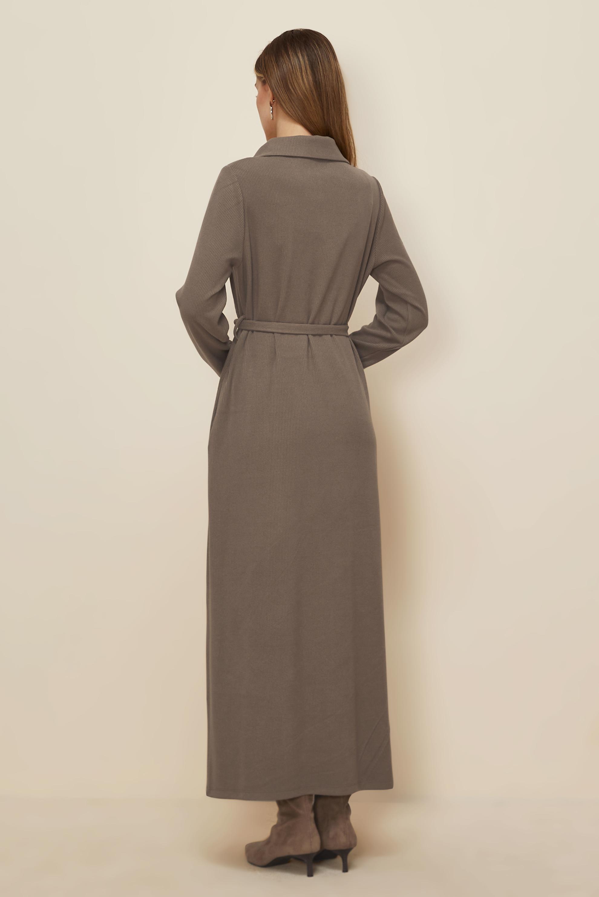 Tesettür giyim VİZON KUŞAKLI EŞOFMAN ELBİSE 46264