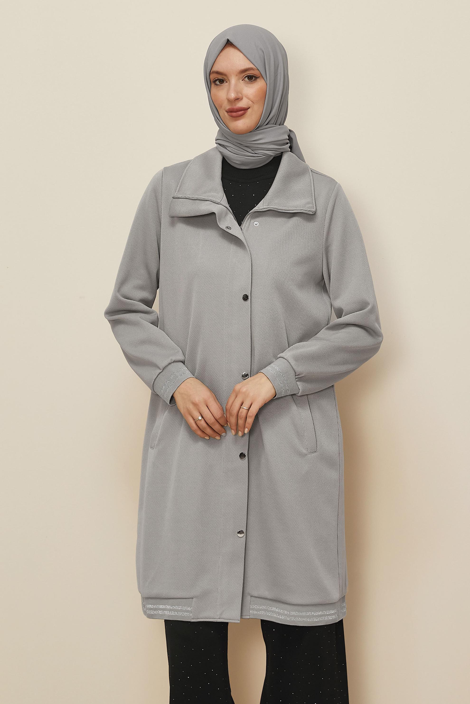 Hijab clothing GREY ZIPPERED TRACKSUIT TUNIC 46272