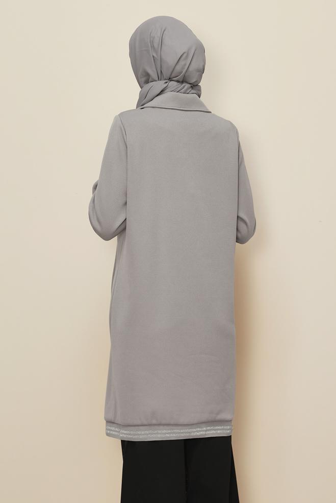 Hijab clothing GREY ZIPPERED TRACKSUIT TUNIC 46272 - ALVİNA