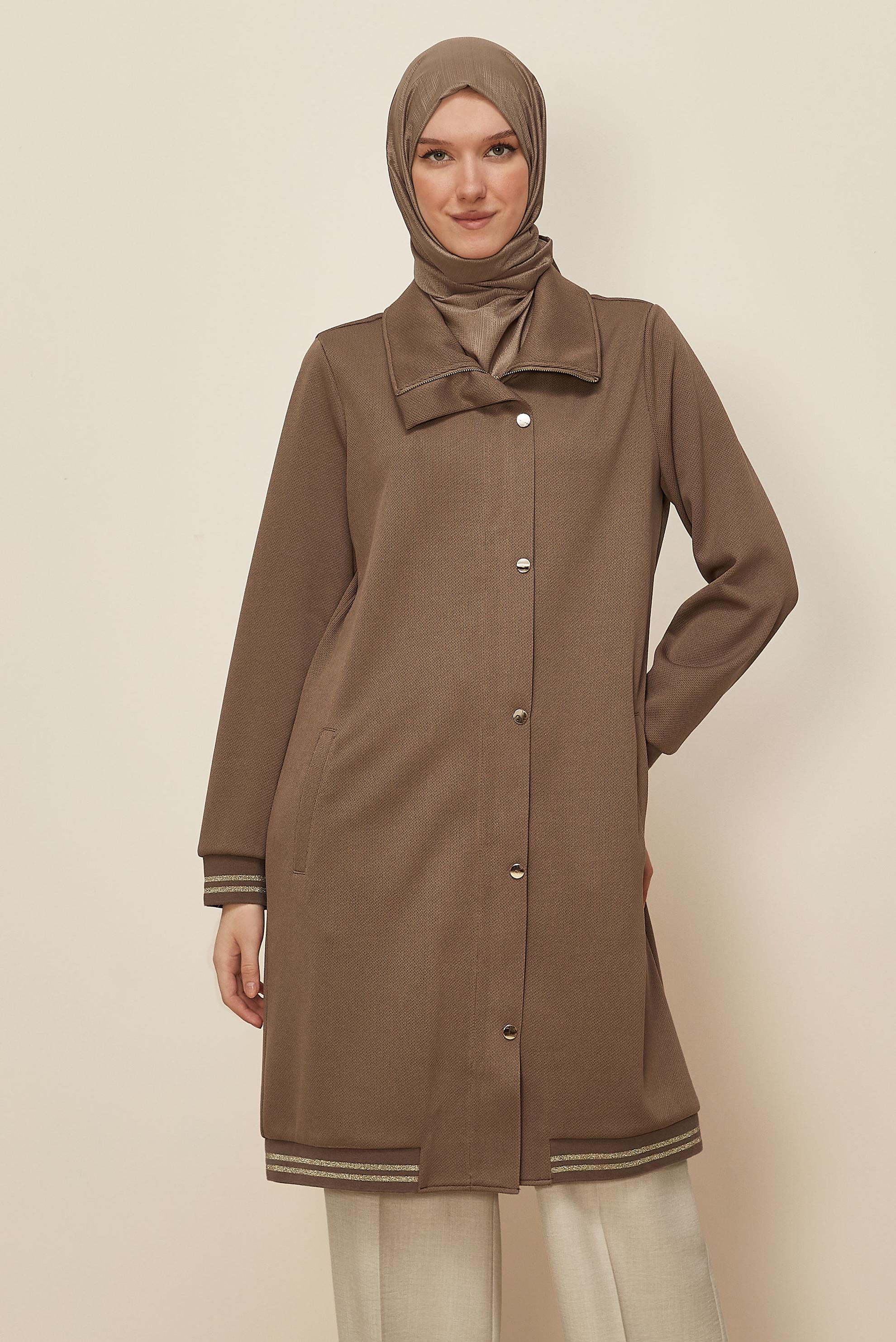 Tesettür giyim KAHVE FERMUAR DETAYLI EŞOFMAN TUNİK 46272