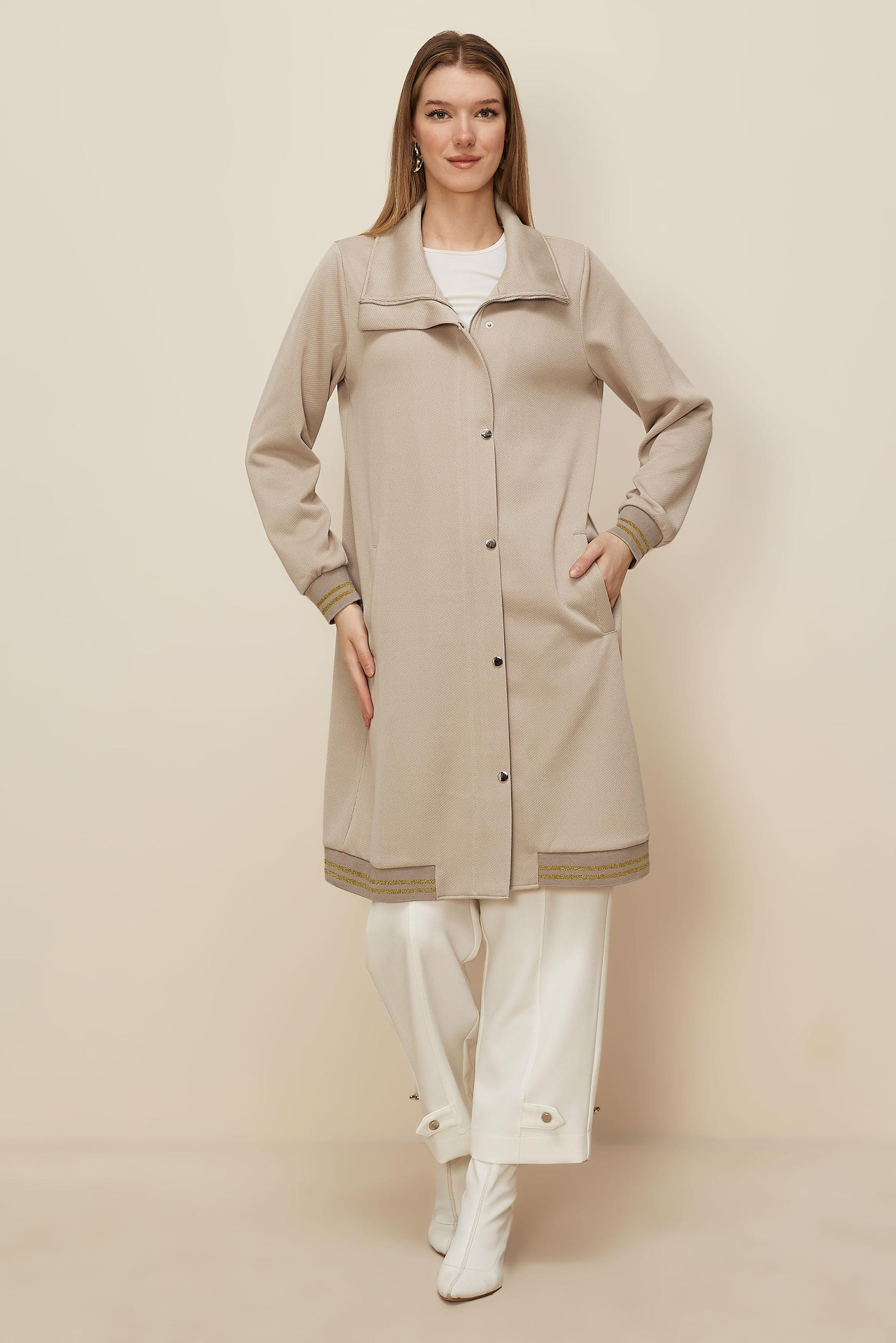 Tesettür giyim BEJ FERMUAR DETAYLI EŞOFMAN TUNİK 46272