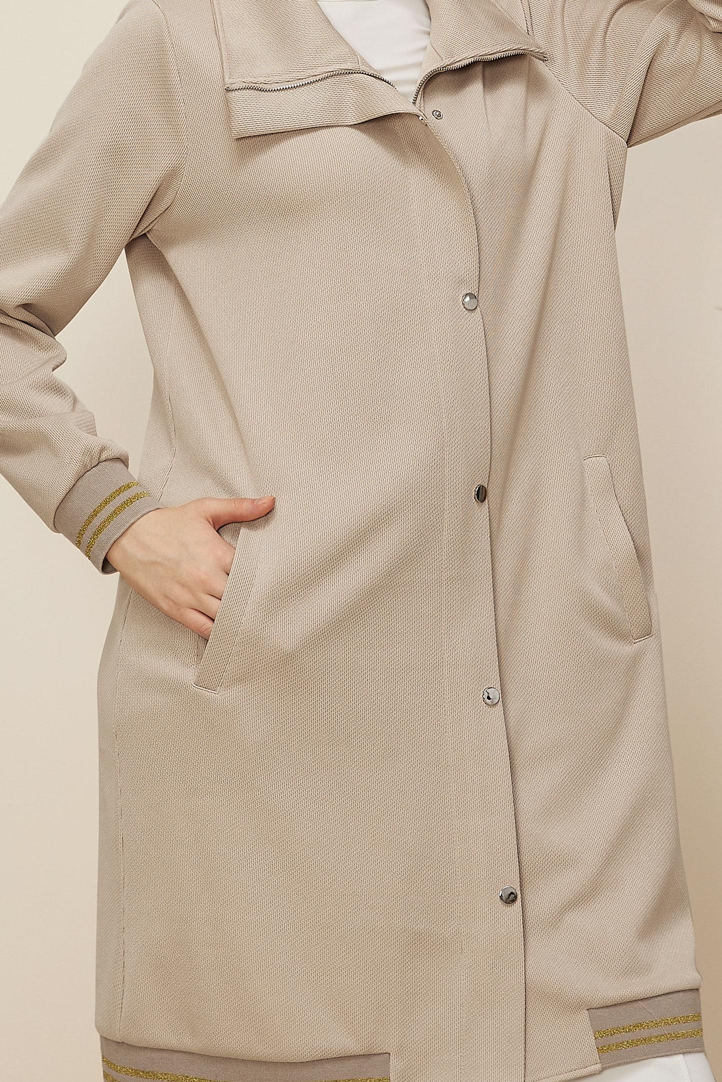 Tesettür giyim BEJ FERMUAR DETAYLI EŞOFMAN TUNİK 46272