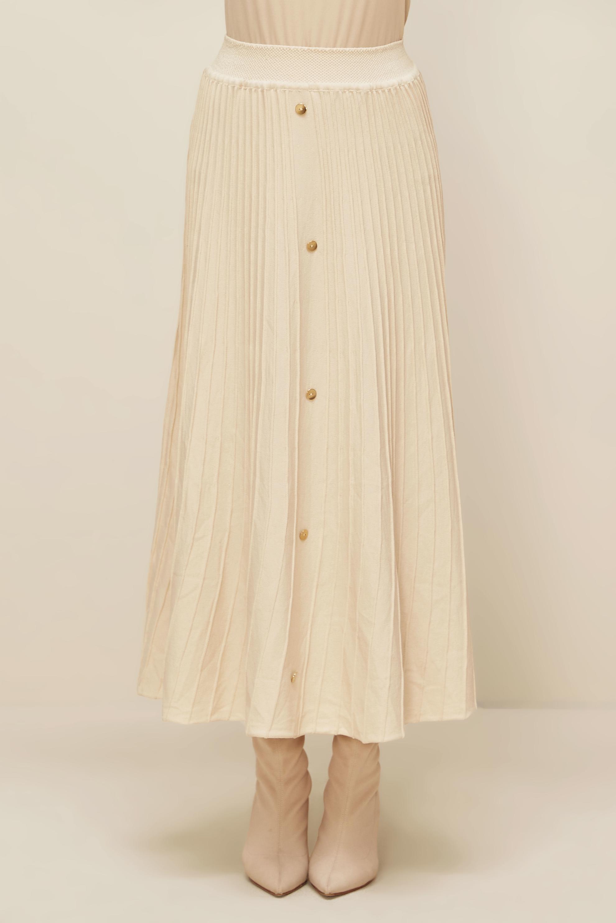 Hijab clothing BEIGE BUTTON DETAILED KNITWEAR SKIRT 60700