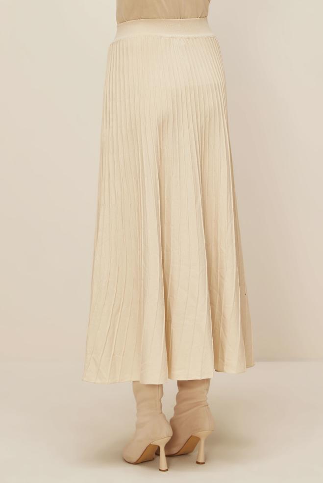 Hijab clothing BEIGE BUTTON DETAILED KNITWEAR SKIRT 60700 - ALVİNA