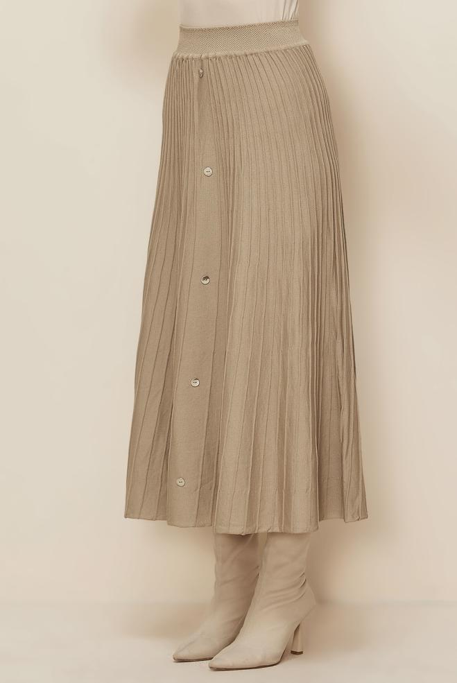 Tesettür giyim BEJ 60700 TRİKO ETEK 38-46 - ALVİNA