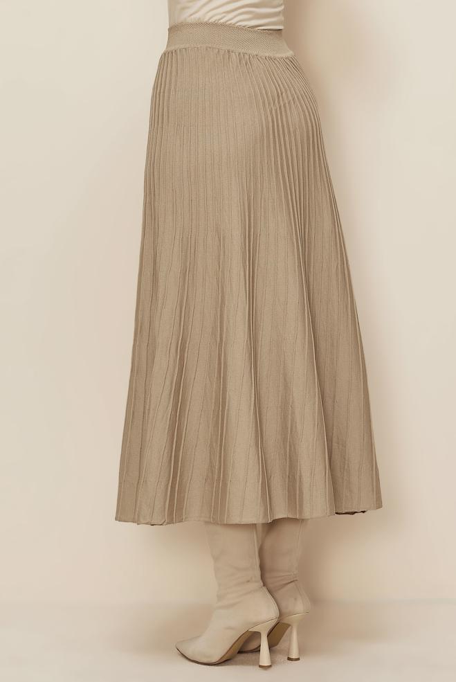 Tesettür giyim BEJ 60700 TRİKO ETEK 38-46 - ALVİNA