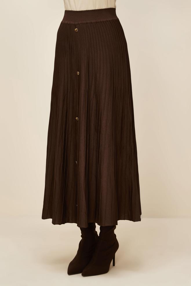 Hijab clothing BROWN BUTTON DETAILED KNITWEAR SKIRT 60700 - ALVİNA