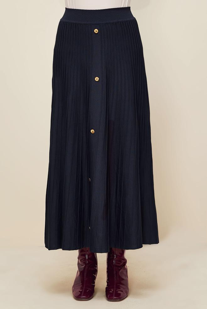 Hijab clothing NAVY BLUE BUTTON DETAILED KNITWEAR SKIRT 60700 - ALVİNA