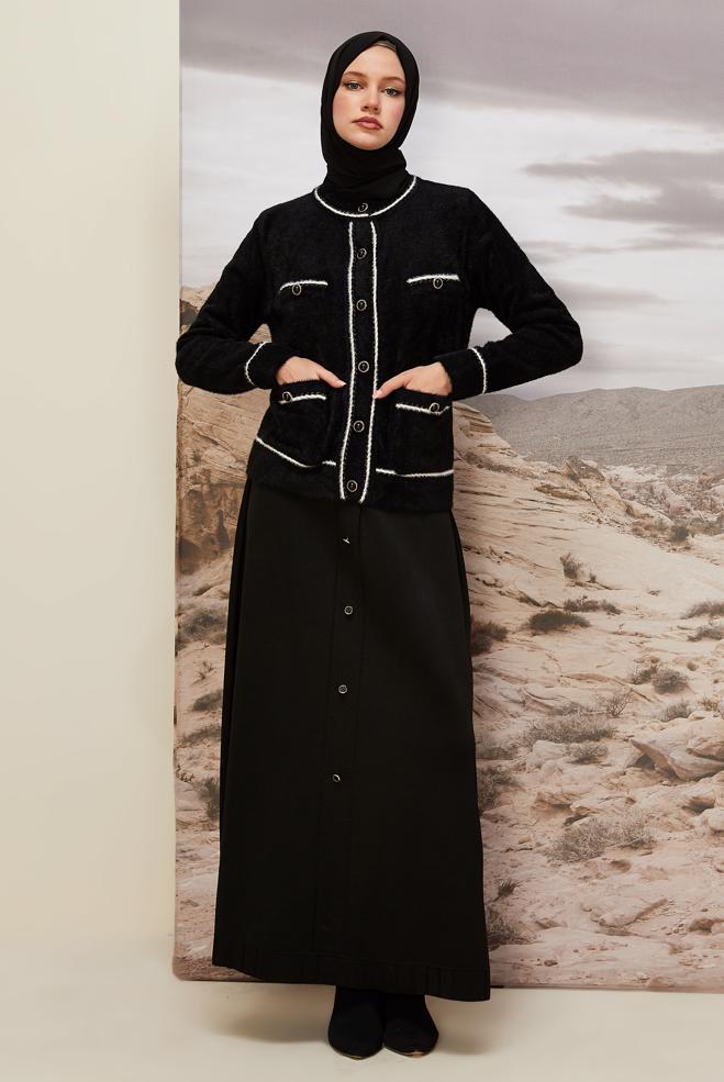 Hijab clothing BLACK KNITWEAR SKIRT 60701 - ALVİNA