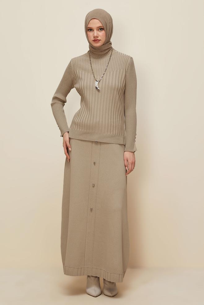 Hijab clothing BEIGE KNITWEAR SKIRT 60701 - ALVİNA