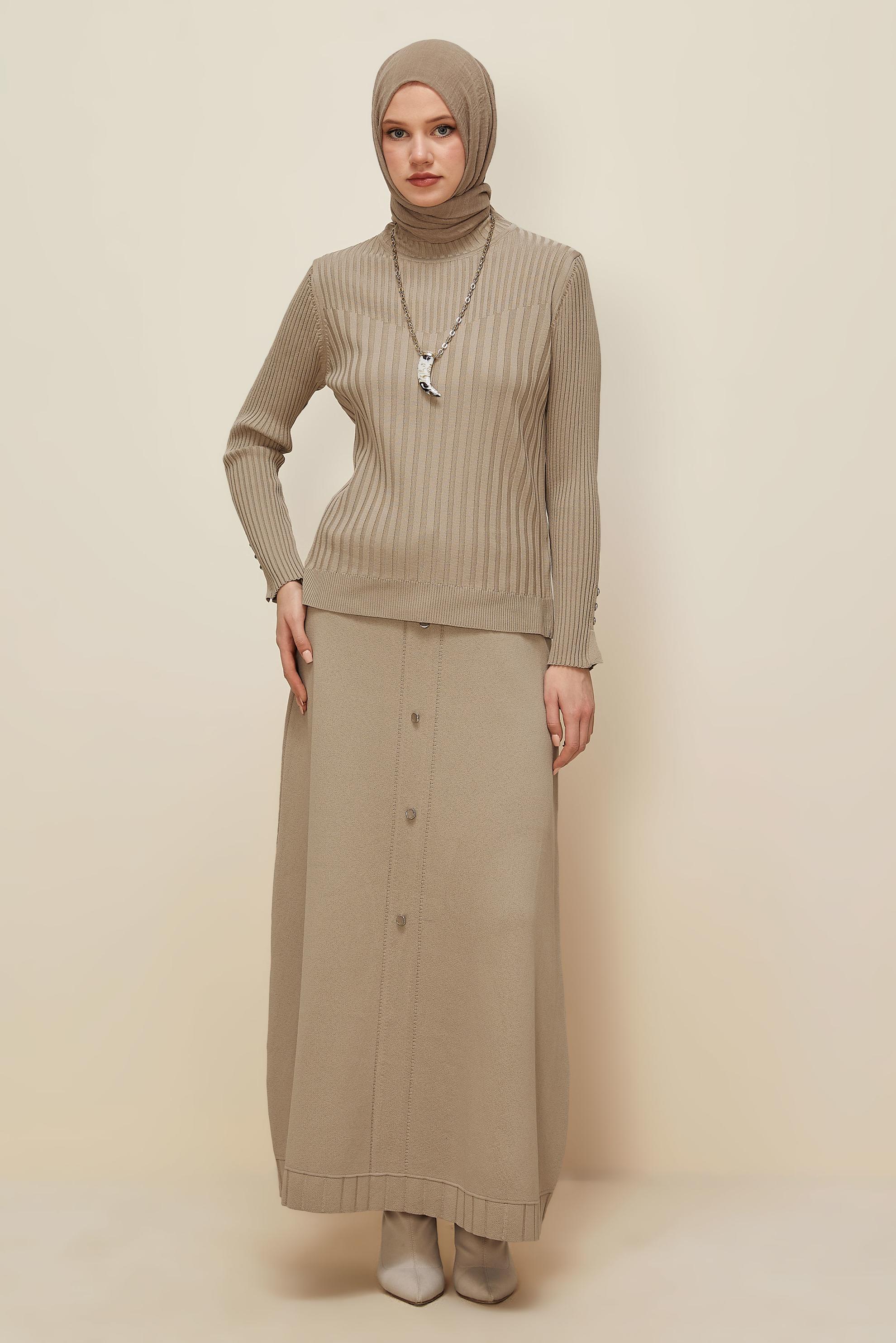 Tesettür giyim BEJ TRİKO ETEK 60701