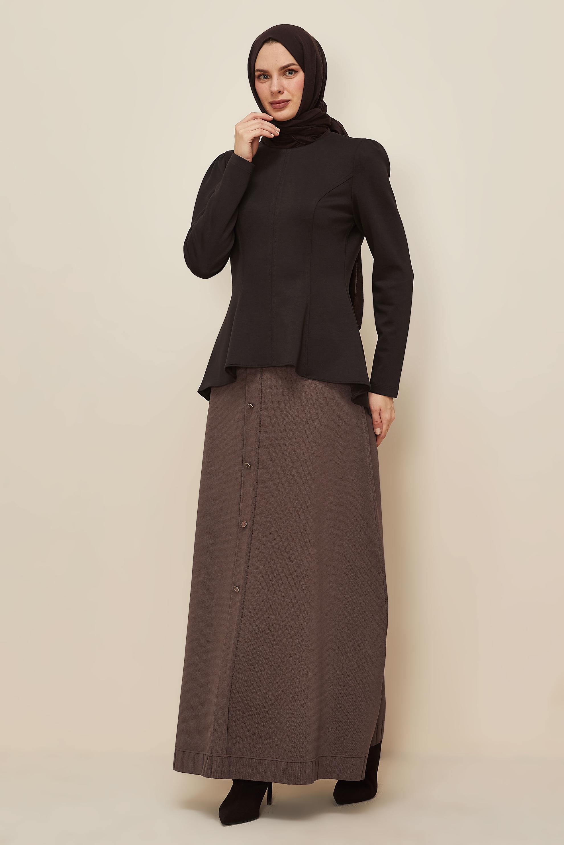 Tesettür giyim KAHVE TRİKO ETEK 60701