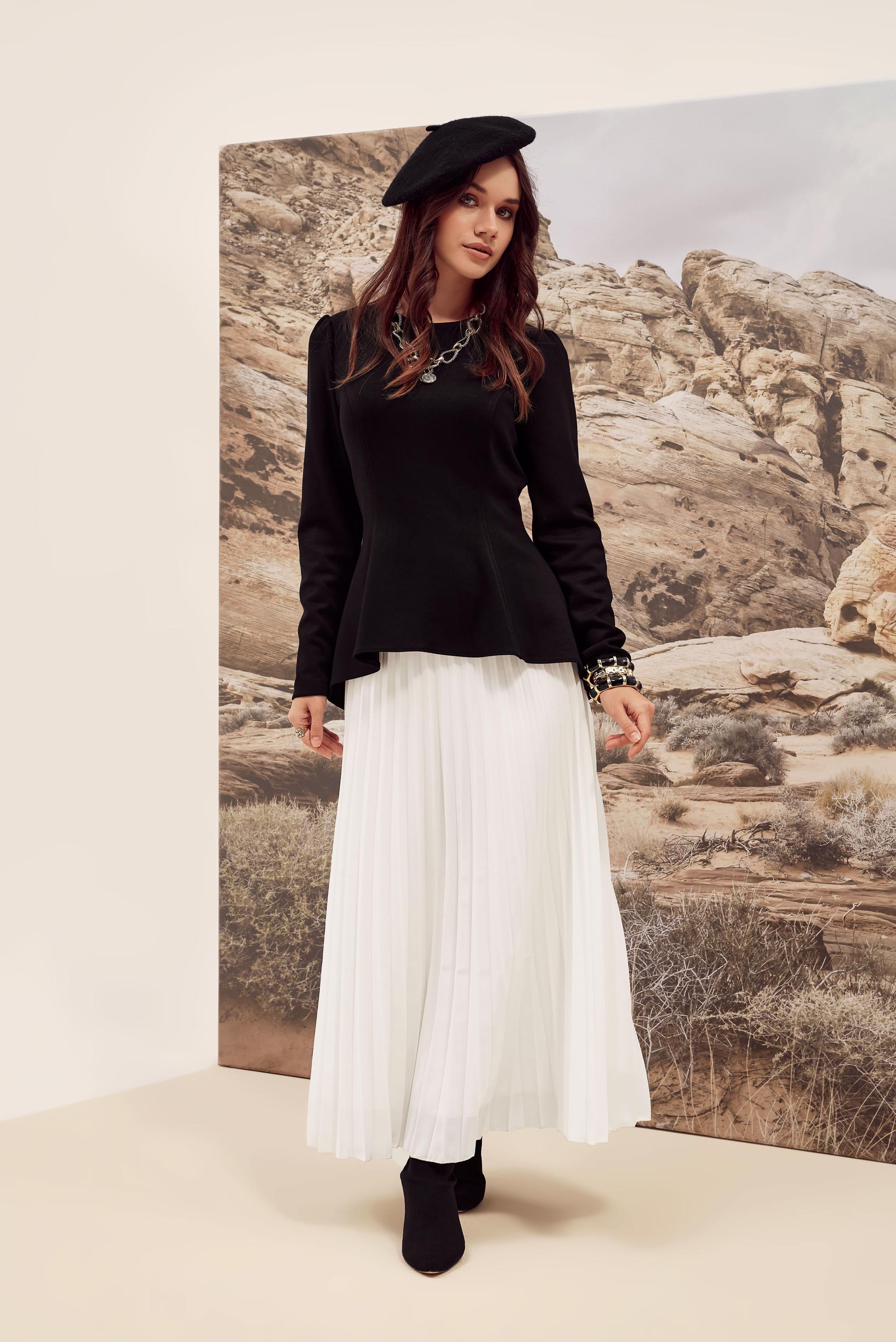 Tesettür giyim BEYAZ KEMERLİ ETEK 60702