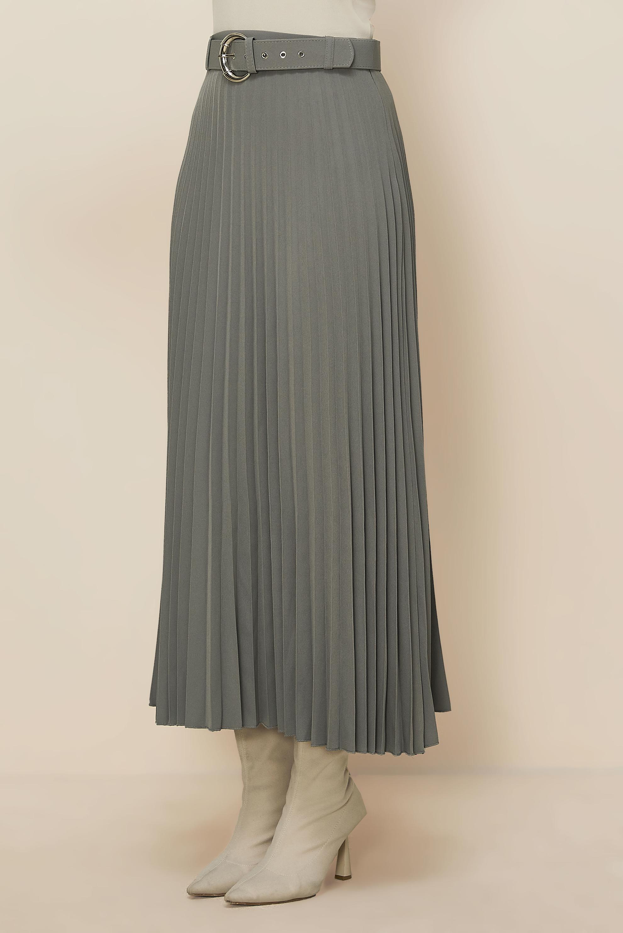 Tesettür giyim GRİ KEMERLİ ETEK 60702