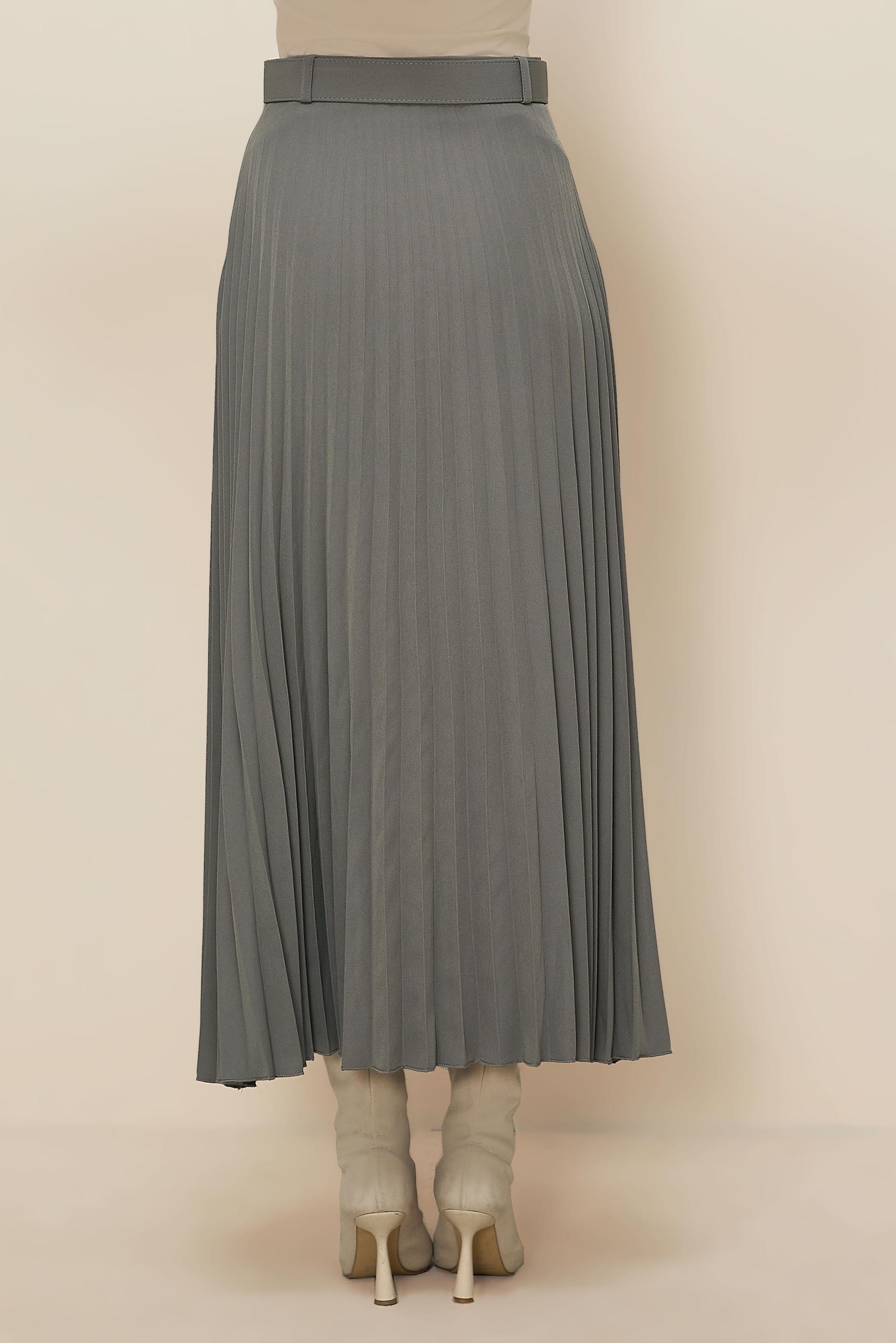 Tesettür giyim GRİ KEMERLİ ETEK 60702