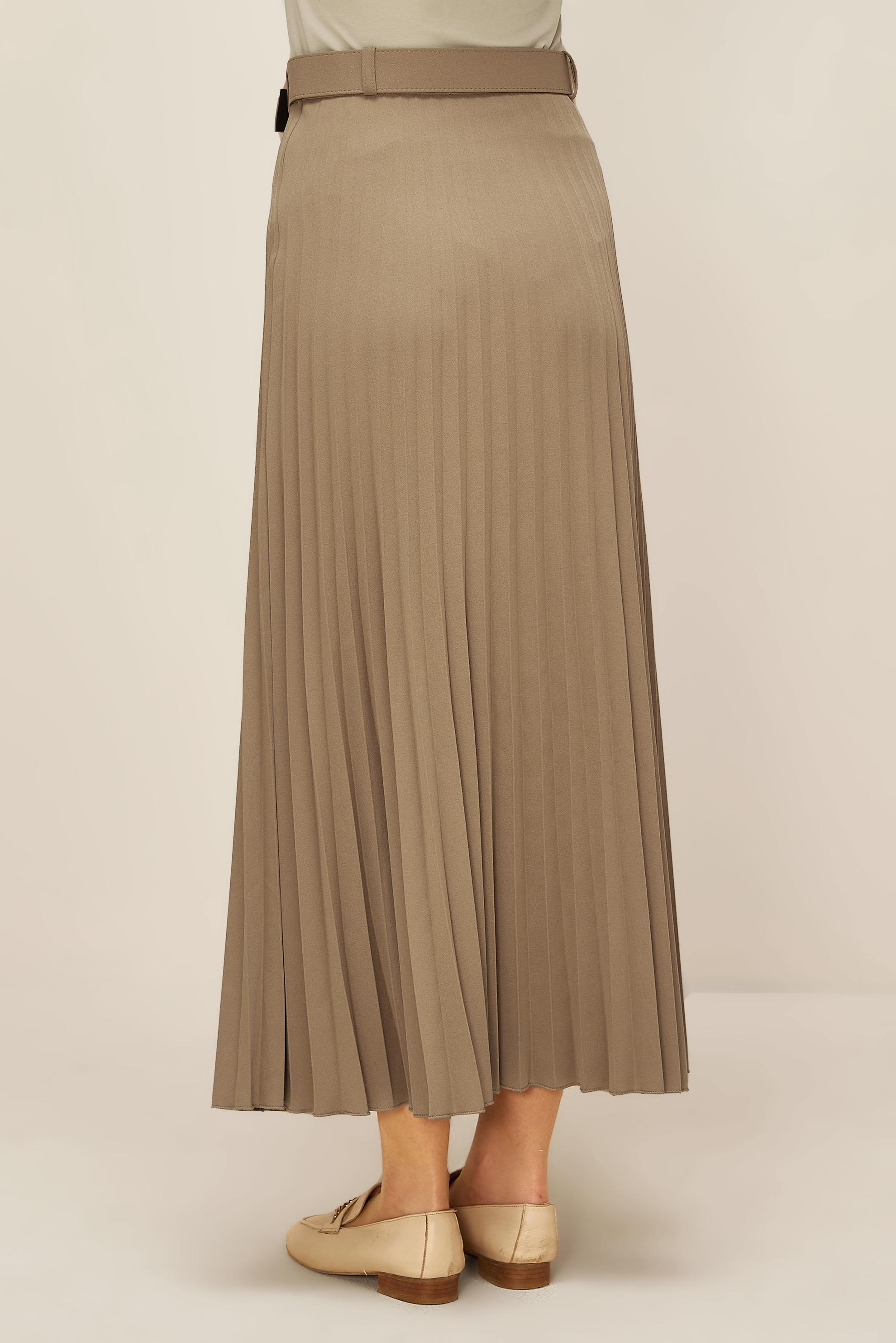 Tesettür giyim KAHVE KEMERLİ ETEK 60702