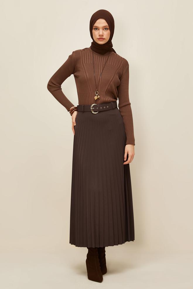 Hijab clothing BROWN BELTED SKIRT 60702 - ALVİNA