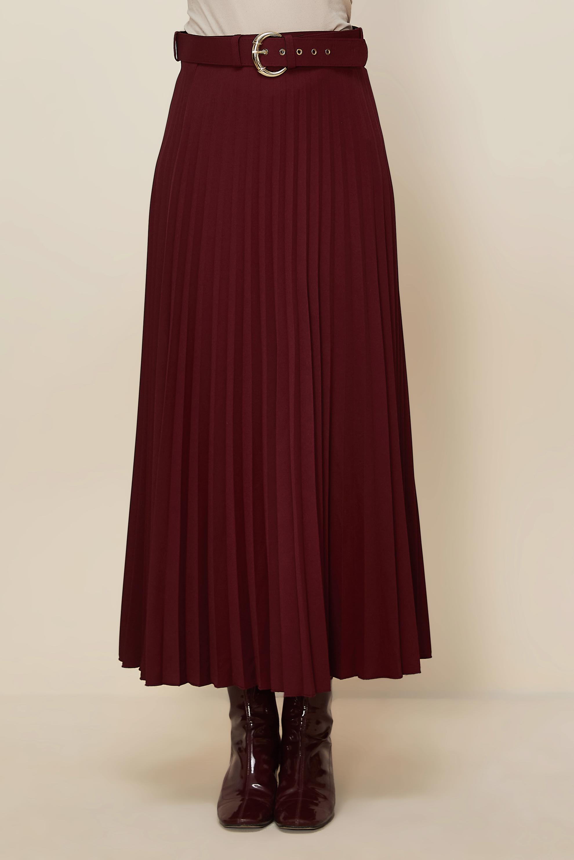 Tesettür giyim BORDO KEMERLİ ETEK 60702