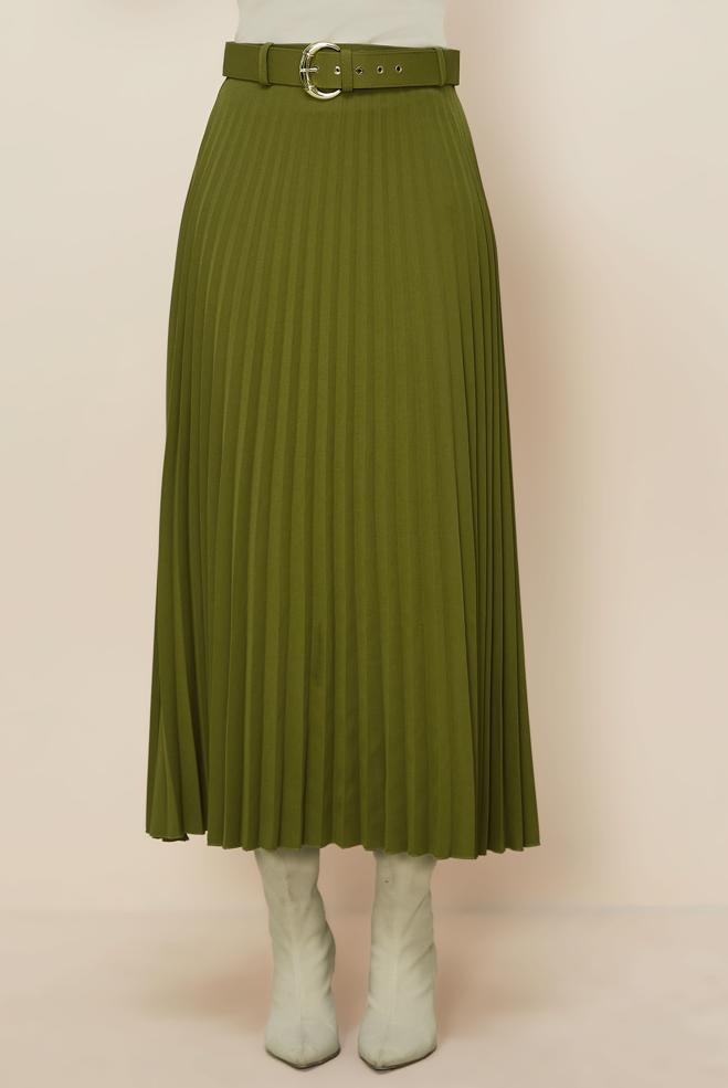 Tesettür giyim YEŞİL KEMERLİ ETEK 60702 - ALVİNA