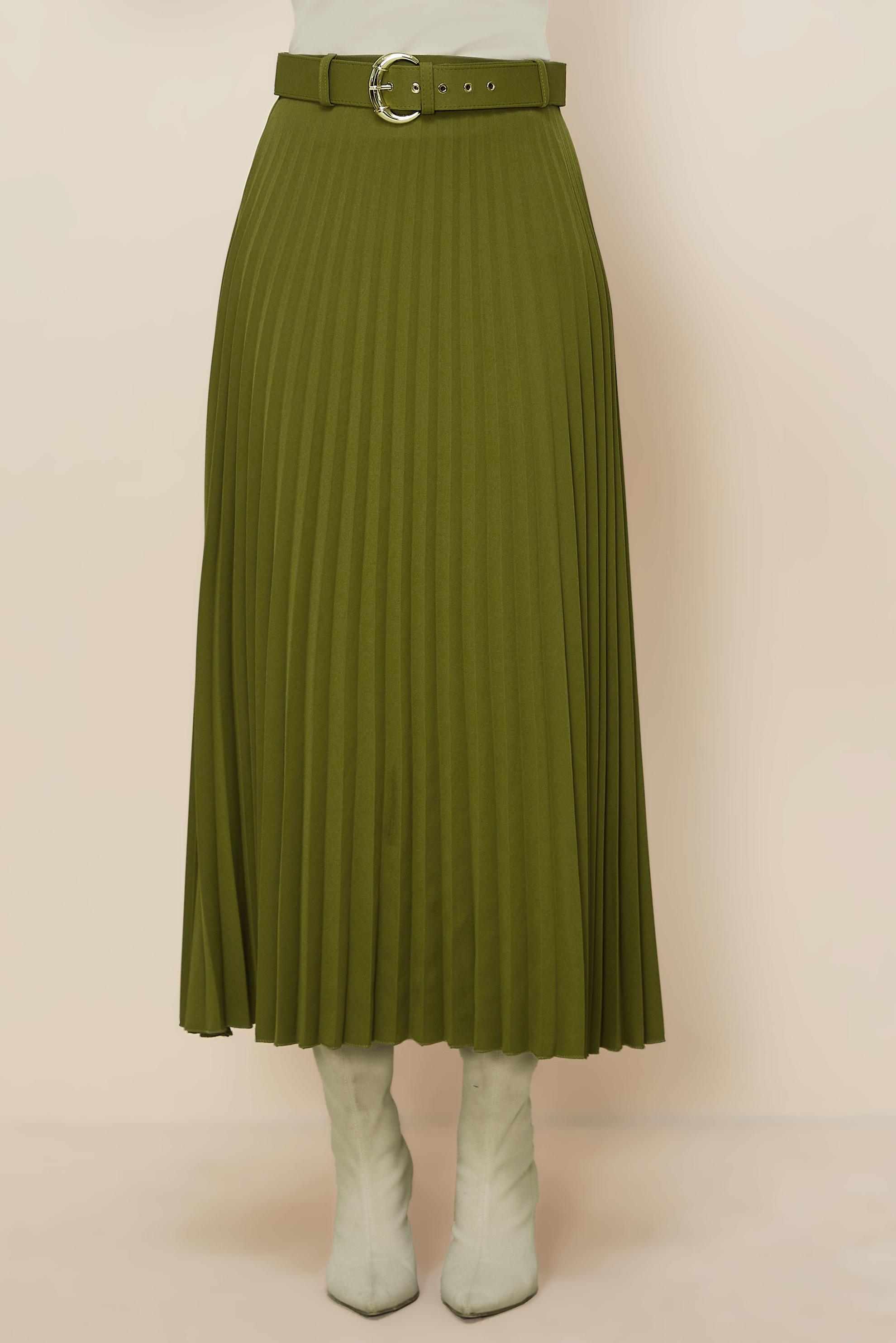 Tesettür giyim YEŞİL KEMERLİ ETEK 60702