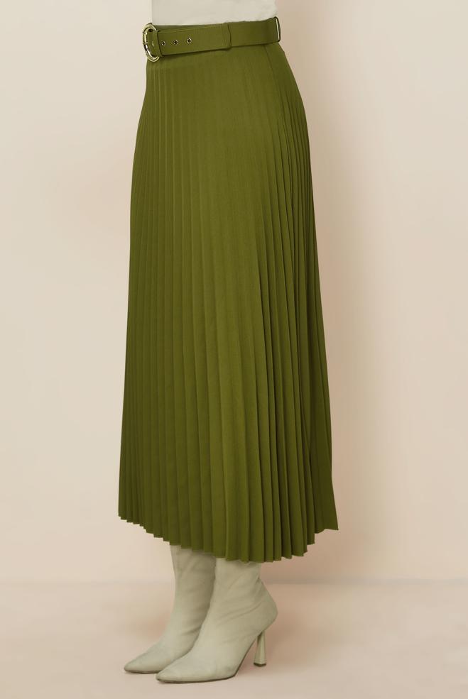 Tesettür giyim YEŞİL KEMERLİ ETEK 60702 - ALVİNA