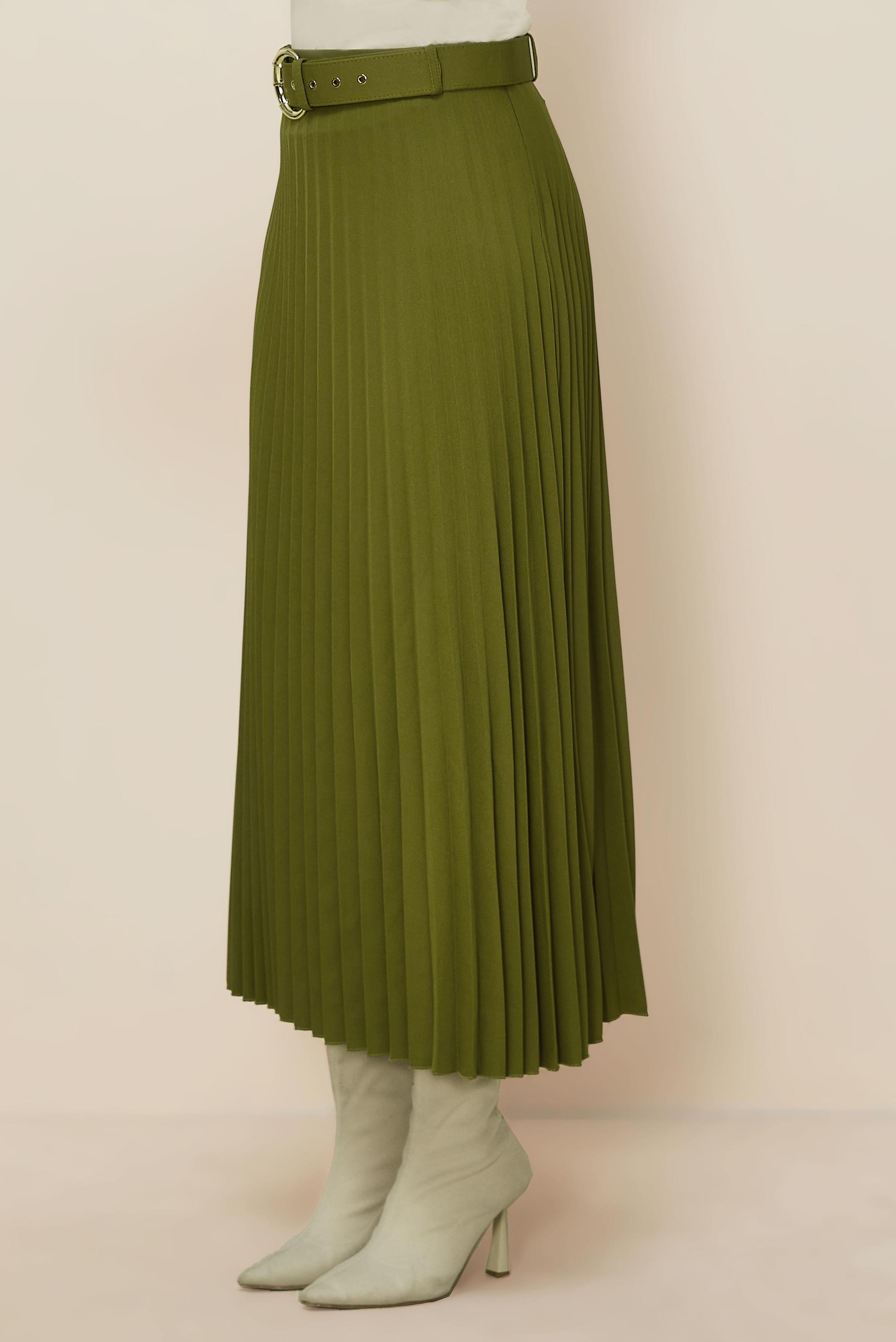 Tesettür giyim YEŞİL KEMERLİ ETEK 60702