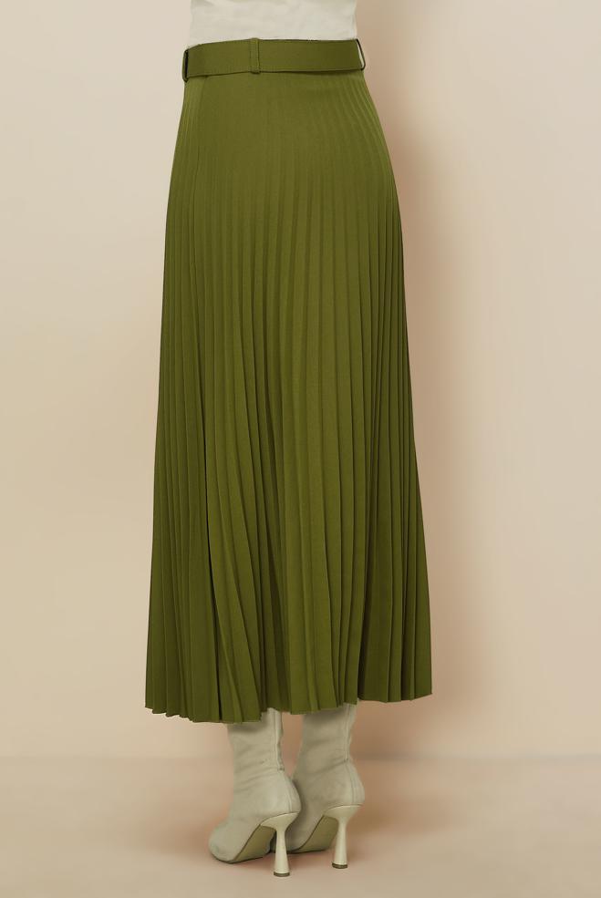 Tesettür giyim YEŞİL KEMERLİ ETEK 60702 - ALVİNA