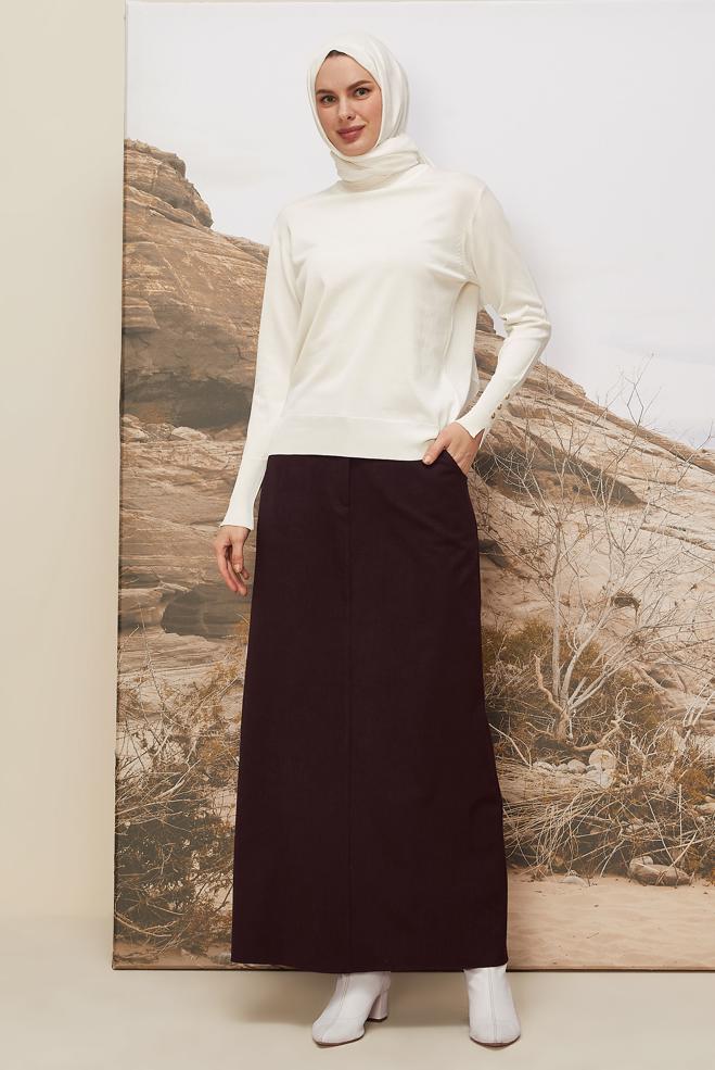 Hijab clothing CLARET RED STRAIGHT CUT SKIRT 60703 - ALVİNA
