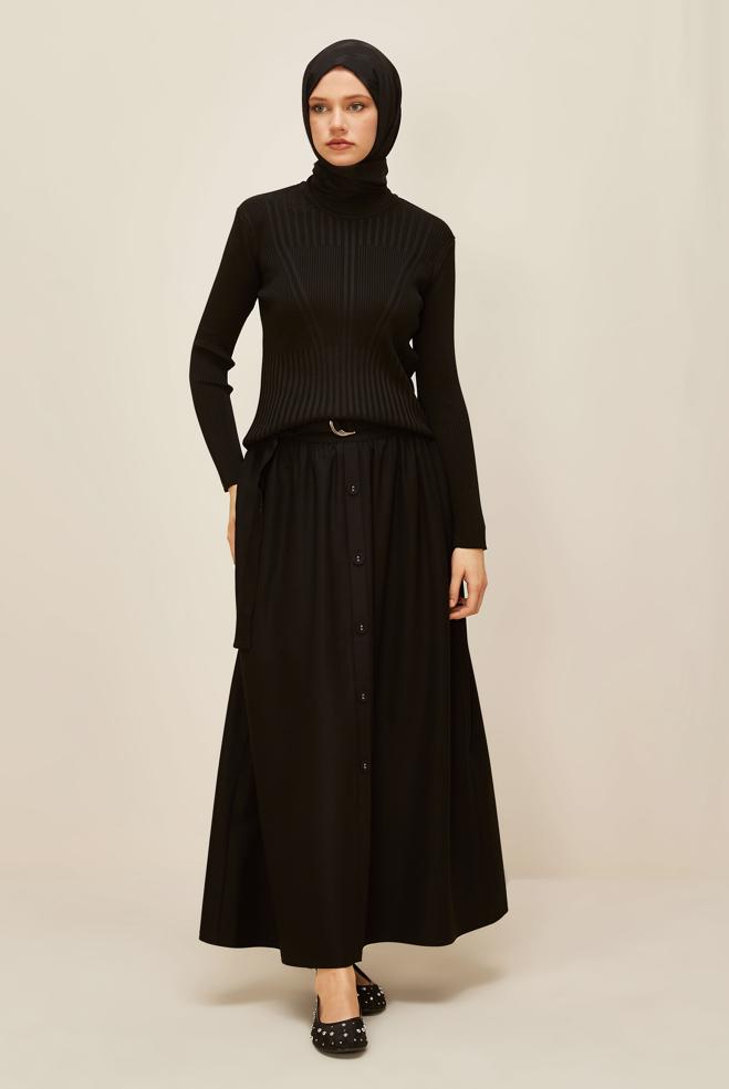 Hijab clothing BLACK BELTED SKIRT 60704 - ALVİNA