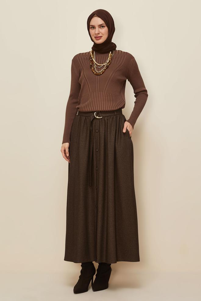 Tesettür giyim KAHVE 60704 44366 ETEK 38-46 TEK40 - ALVİNA