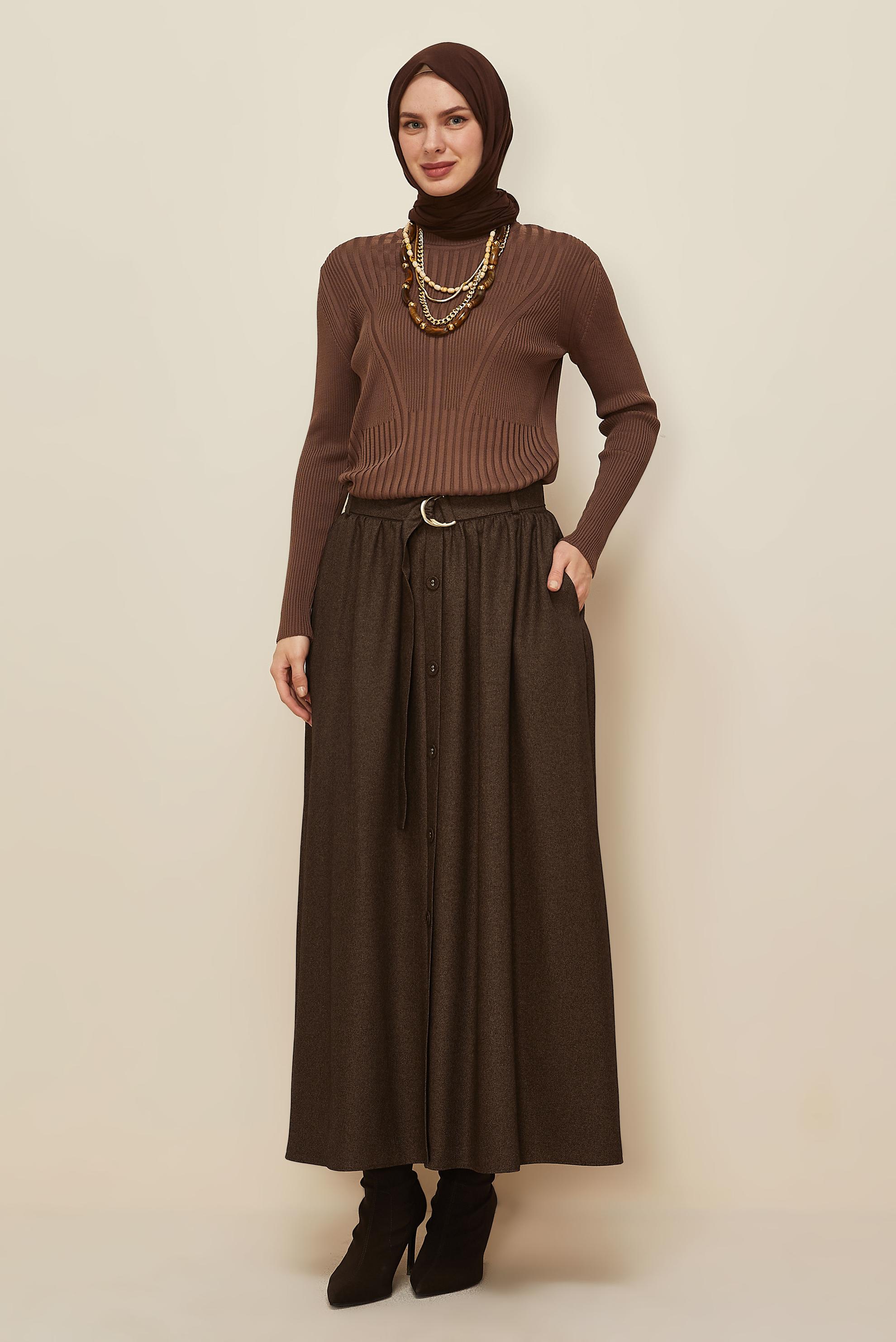 Tesettür giyim KAHVE 60704 44366 ETEK 38-46 TEK40