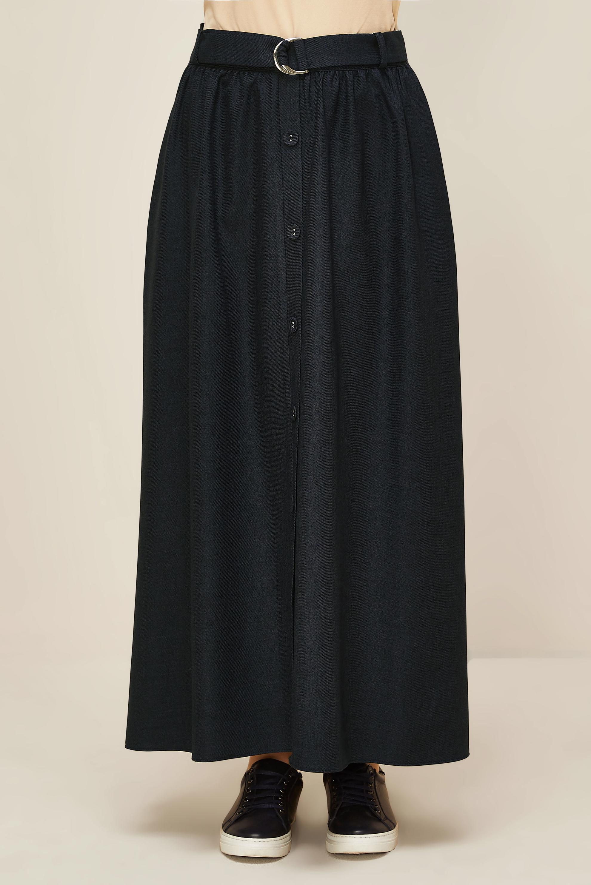 Tesettür giyim LACİVERT KEMERLİ ETEK 60704