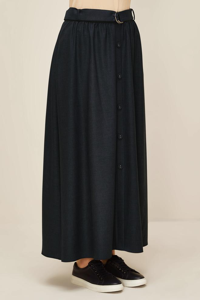 Hijab clothing NAVY BLUE BELTED SKIRT 60704 - ALVİNA