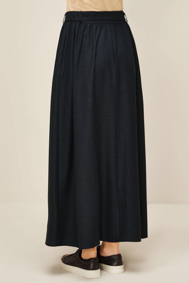 Hijab clothing NAVY BLUE BELTED SKIRT 60704 - ALVİNA