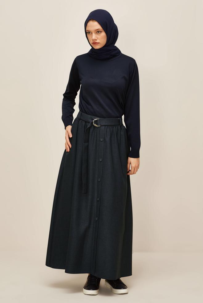 Hijab clothing NAVY BLUE BELTED SKIRT 60704 - ALVİNA