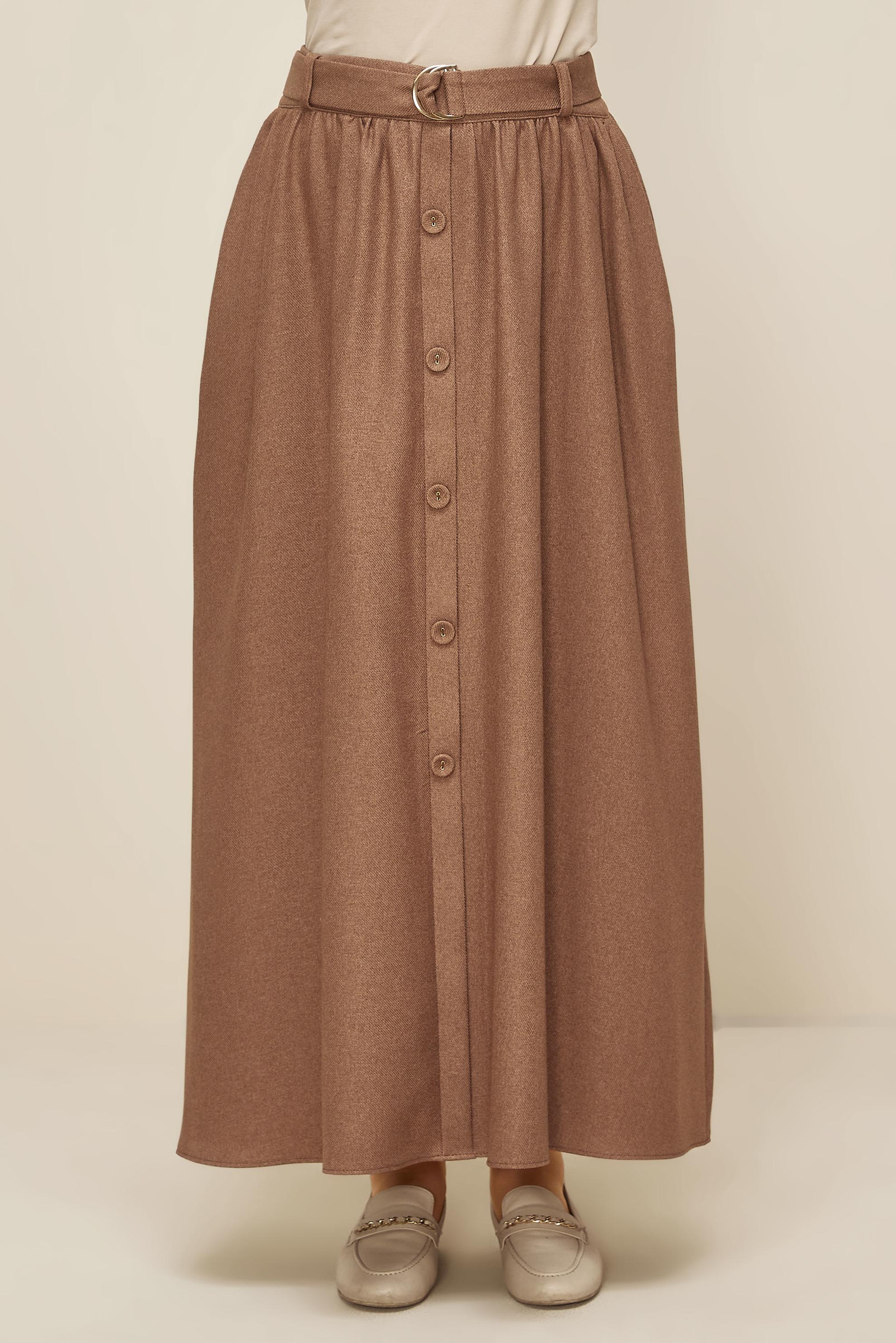 Tesettür giyim TABA KEMERLİ ETEK 60704