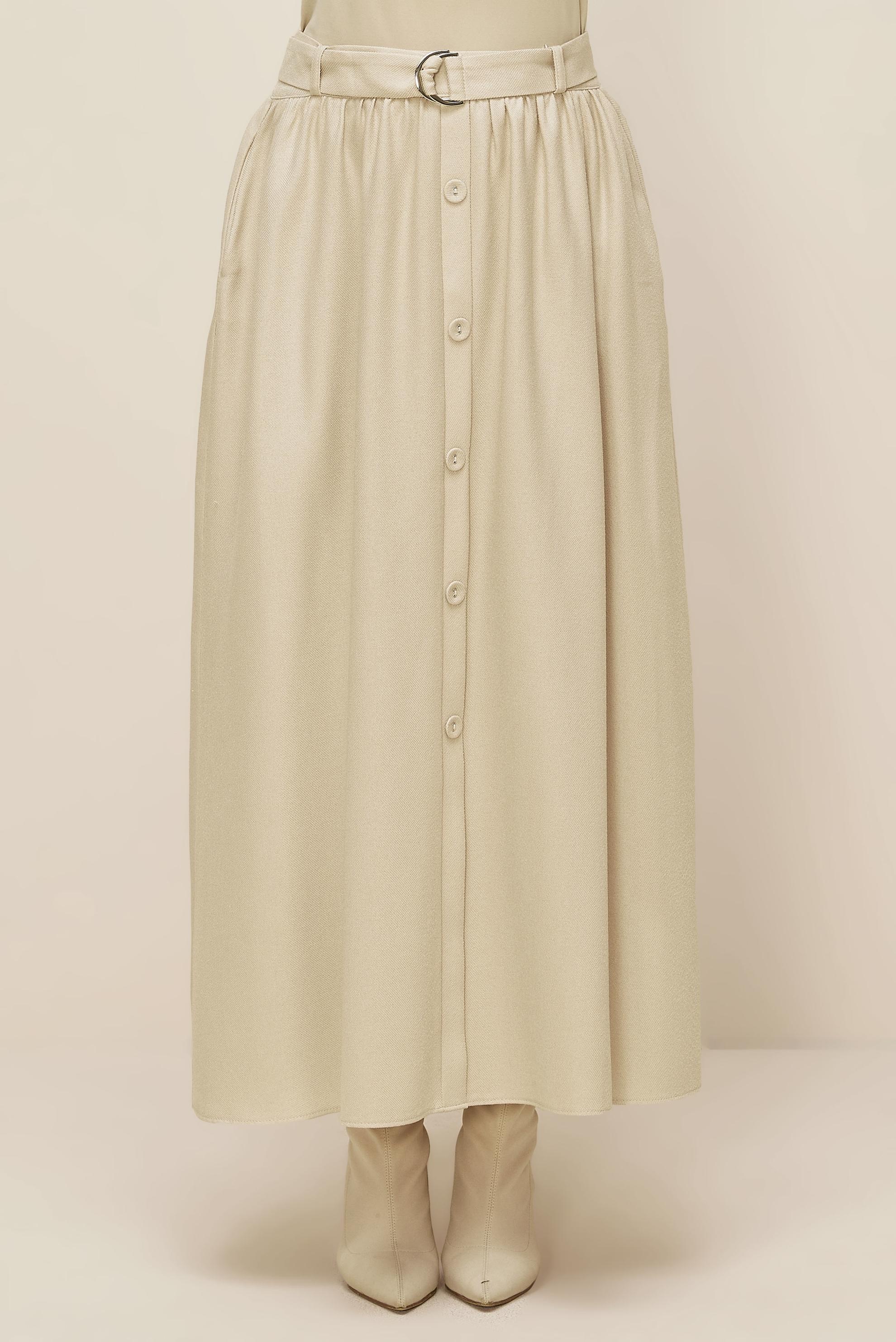 Tesettür giyim EKRU KEMERLİ ETEK 60704