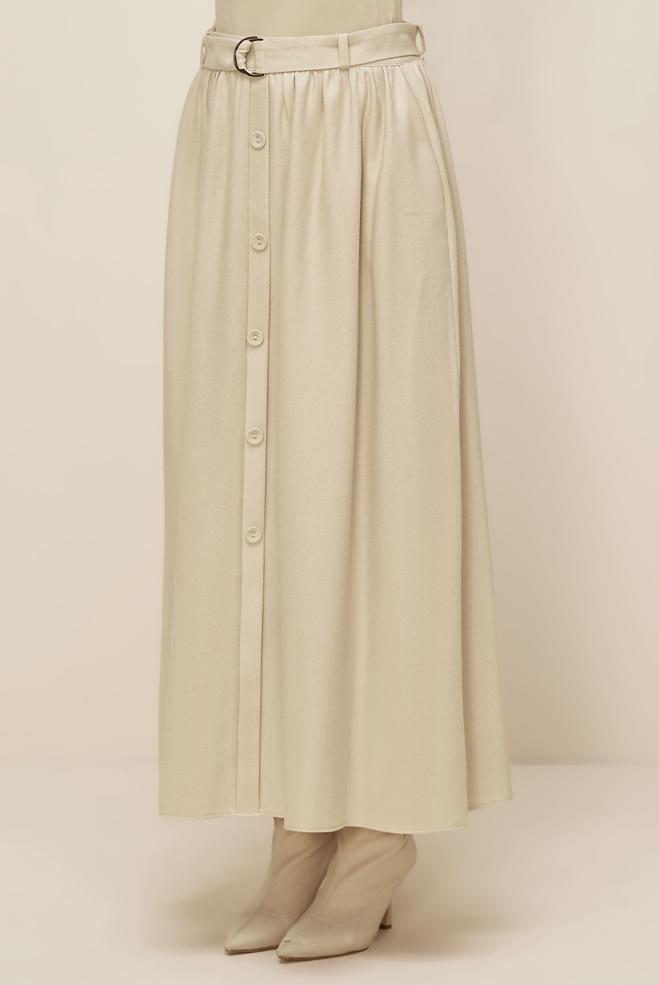 Hijab clothing ECRU BELTED SKIRT 60704 - ALVİNA