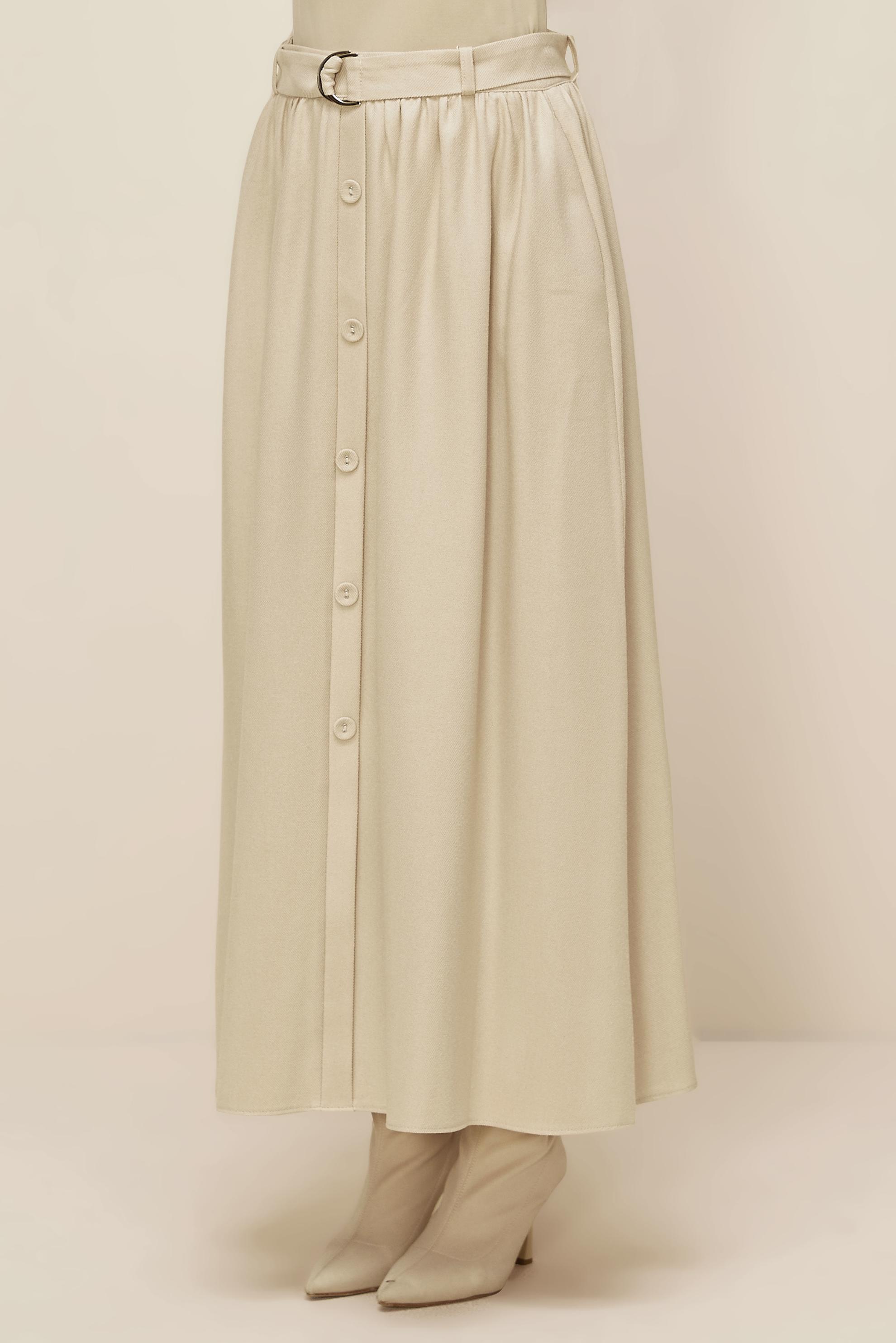 Tesettür giyim EKRU KEMERLİ ETEK 60704