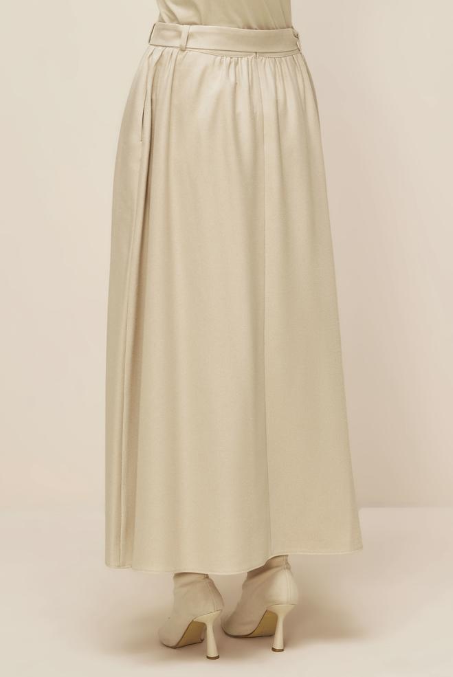 Hijab clothing ECRU BELTED SKIRT 60704 - ALVİNA