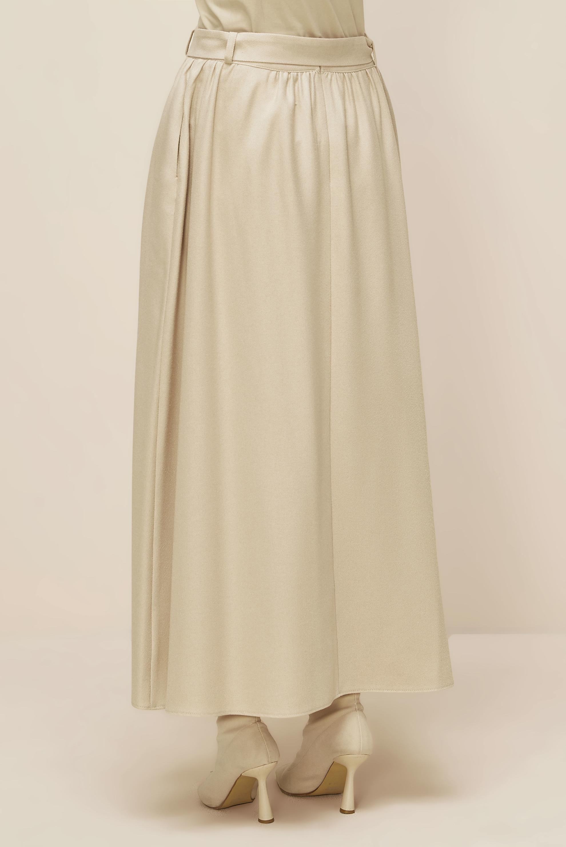 Tesettür giyim EKRU KEMERLİ ETEK 60704