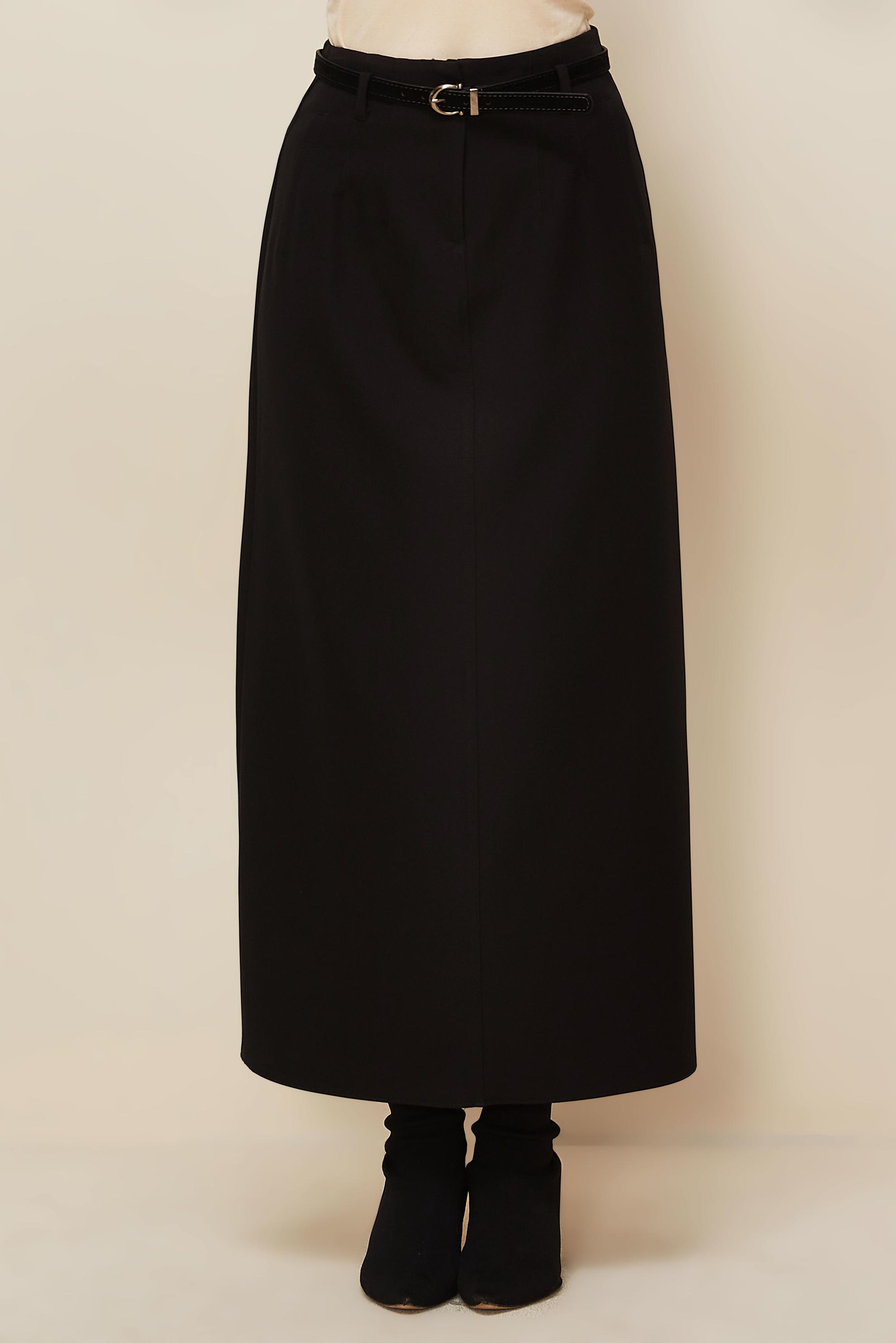 Tesettür giyim SİYAH KEMERLİ ETEK 60705