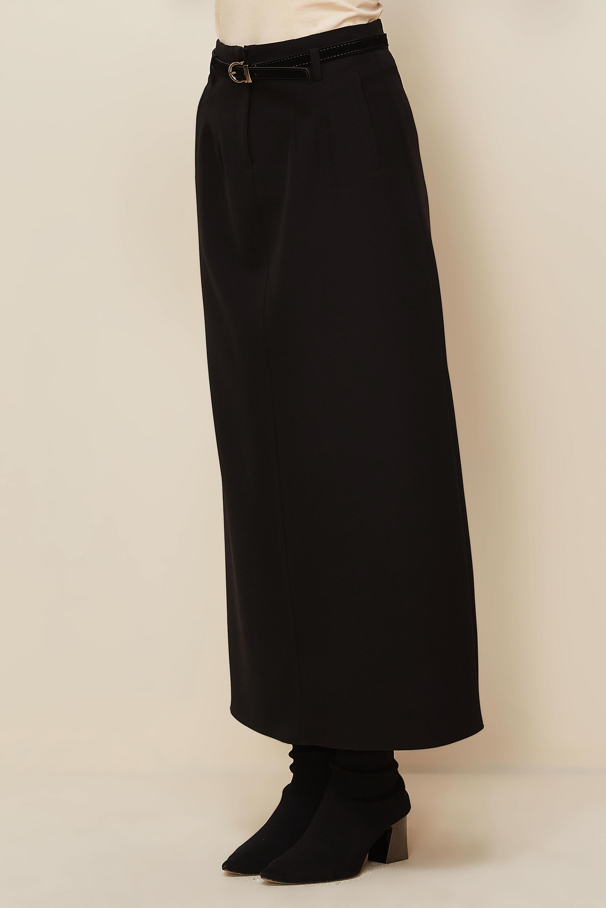 Tesettür giyim SİYAH KEMERLİ ETEK 60705