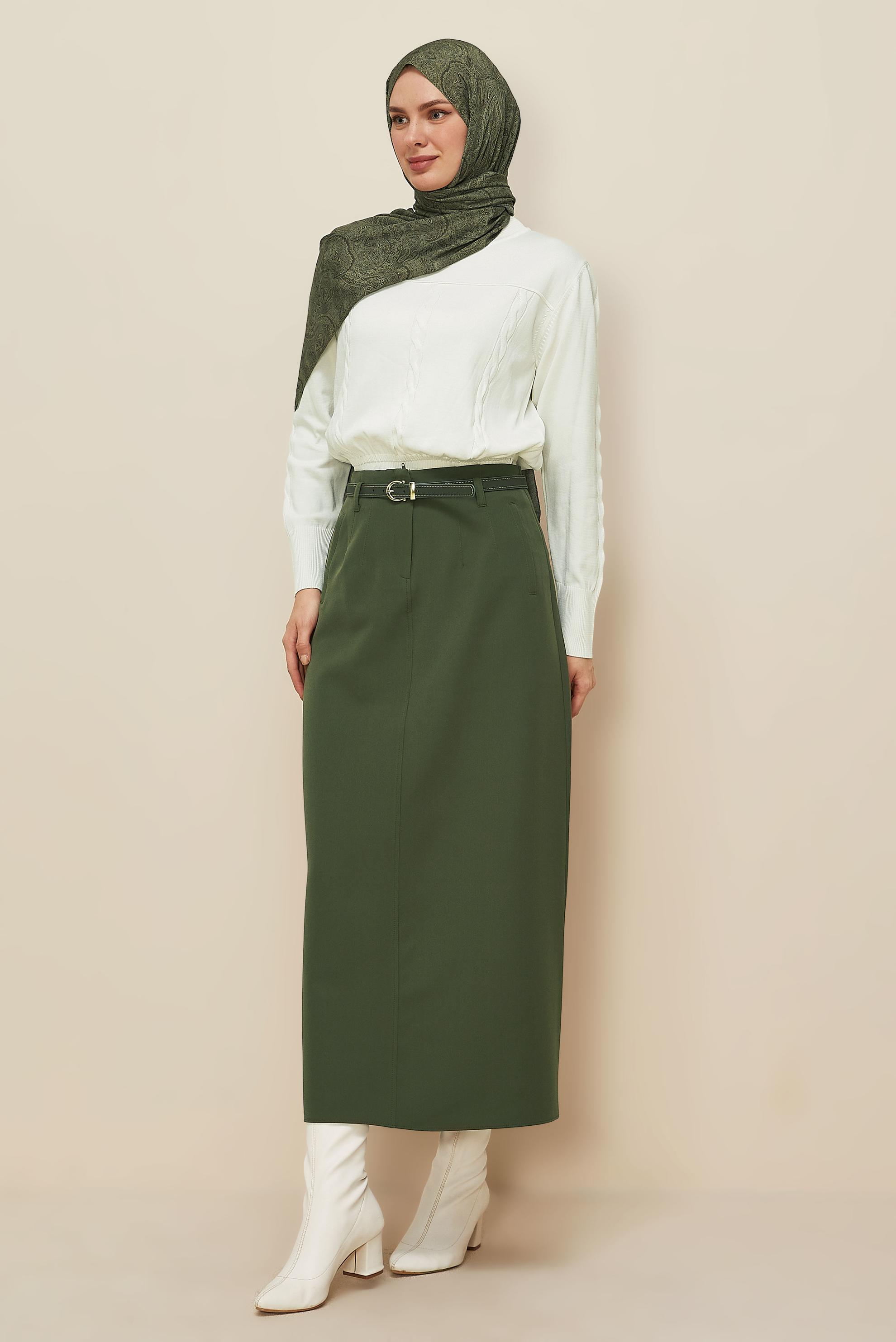 Tesettür giyim HAKİ 60705 44102 ETEK 38-46 TEK 40