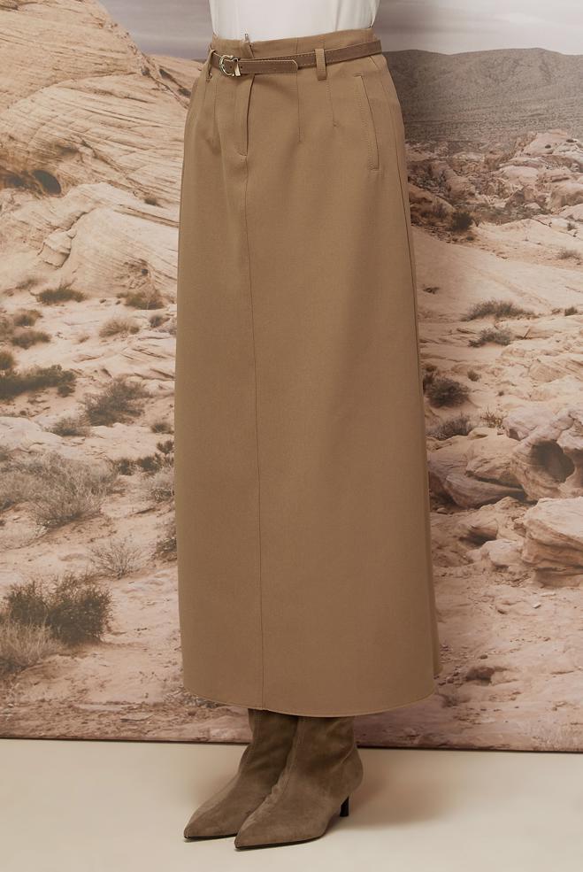 Hijab clothing BEIGE BELTED SKIRT 60705 - ALVİNA