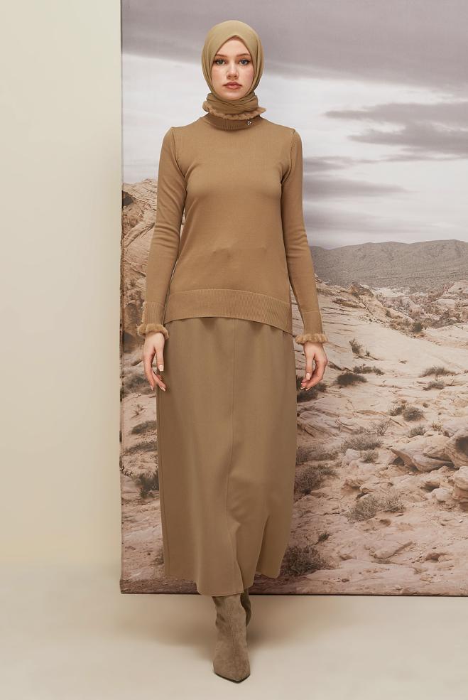 Hijab clothing BEIGE BELTED SKIRT 60705 - ALVİNA