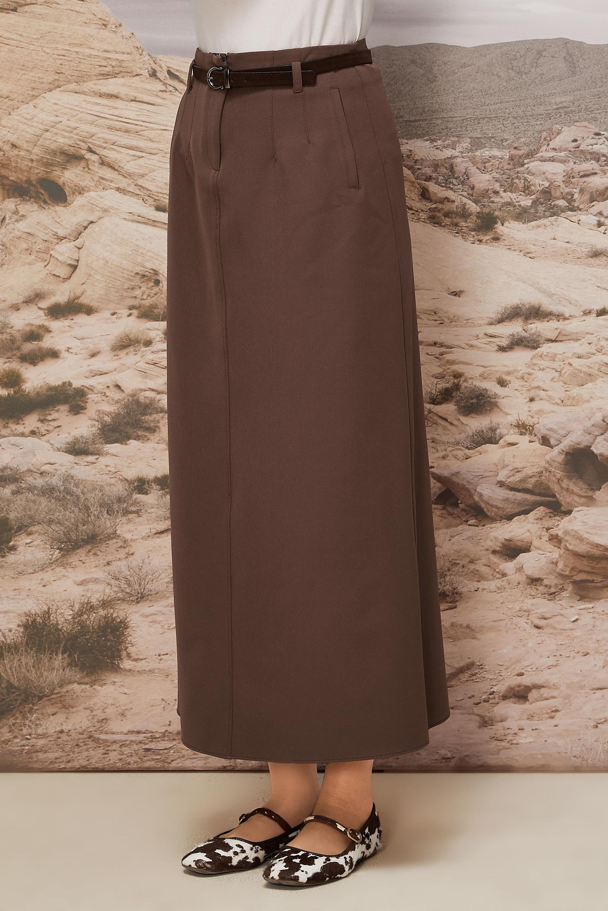 Tesettür giyim VİZON KEMERLİ ETEK 60705