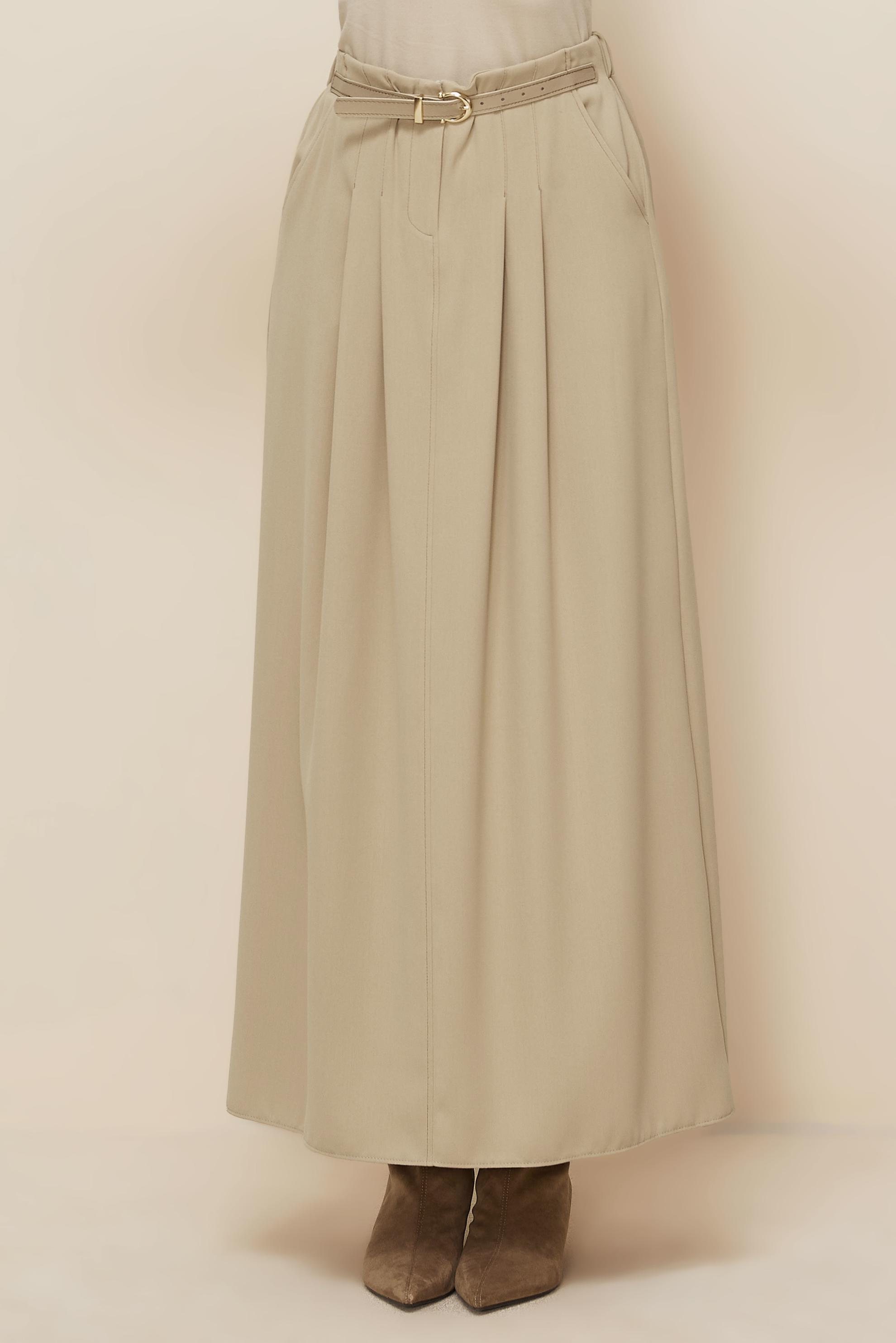 Tesettür giyim BEJ KEMERLİ ETEK 60706