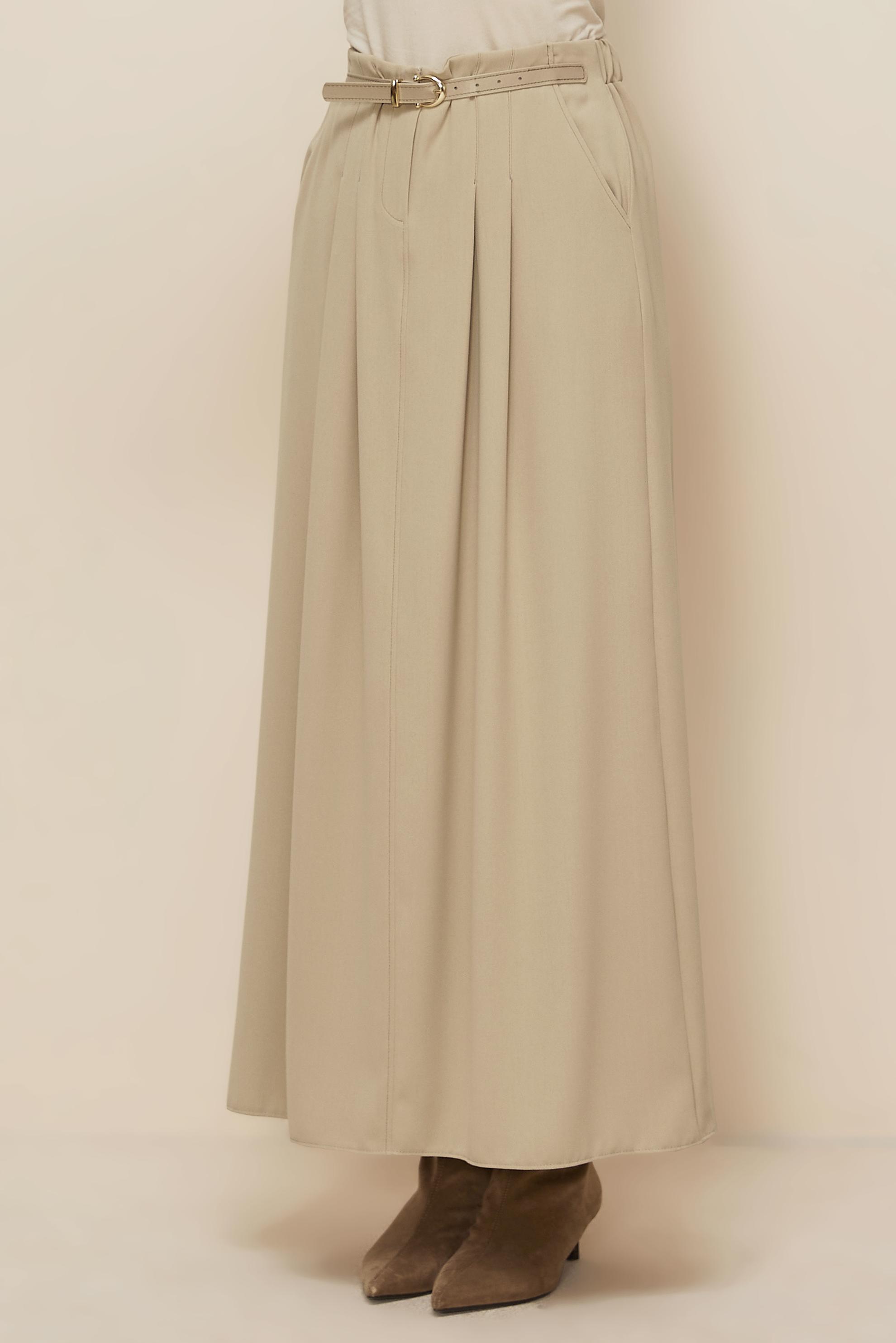 Tesettür giyim BEJ KEMERLİ ETEK 60706